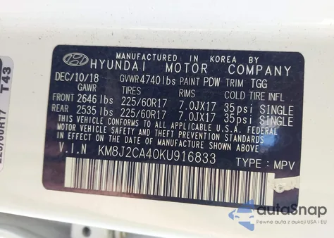 2019 Hyundai Tucson Se from USA, damaged, VIN KM8J2CA40KU916833